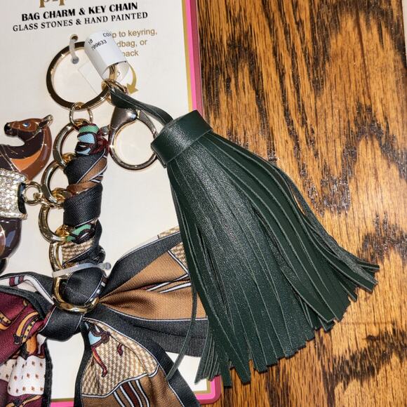Piper K Bag Equestrian Hand Painted Horse Bow Green Tassel Charm Key Chain New - Picture 4 of 4